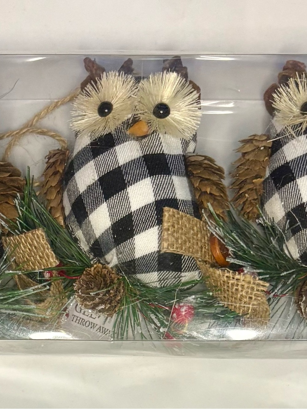 Home Holiday Black & White Buffalo Plaid Owl Ornament - Rustic Holiday Decor